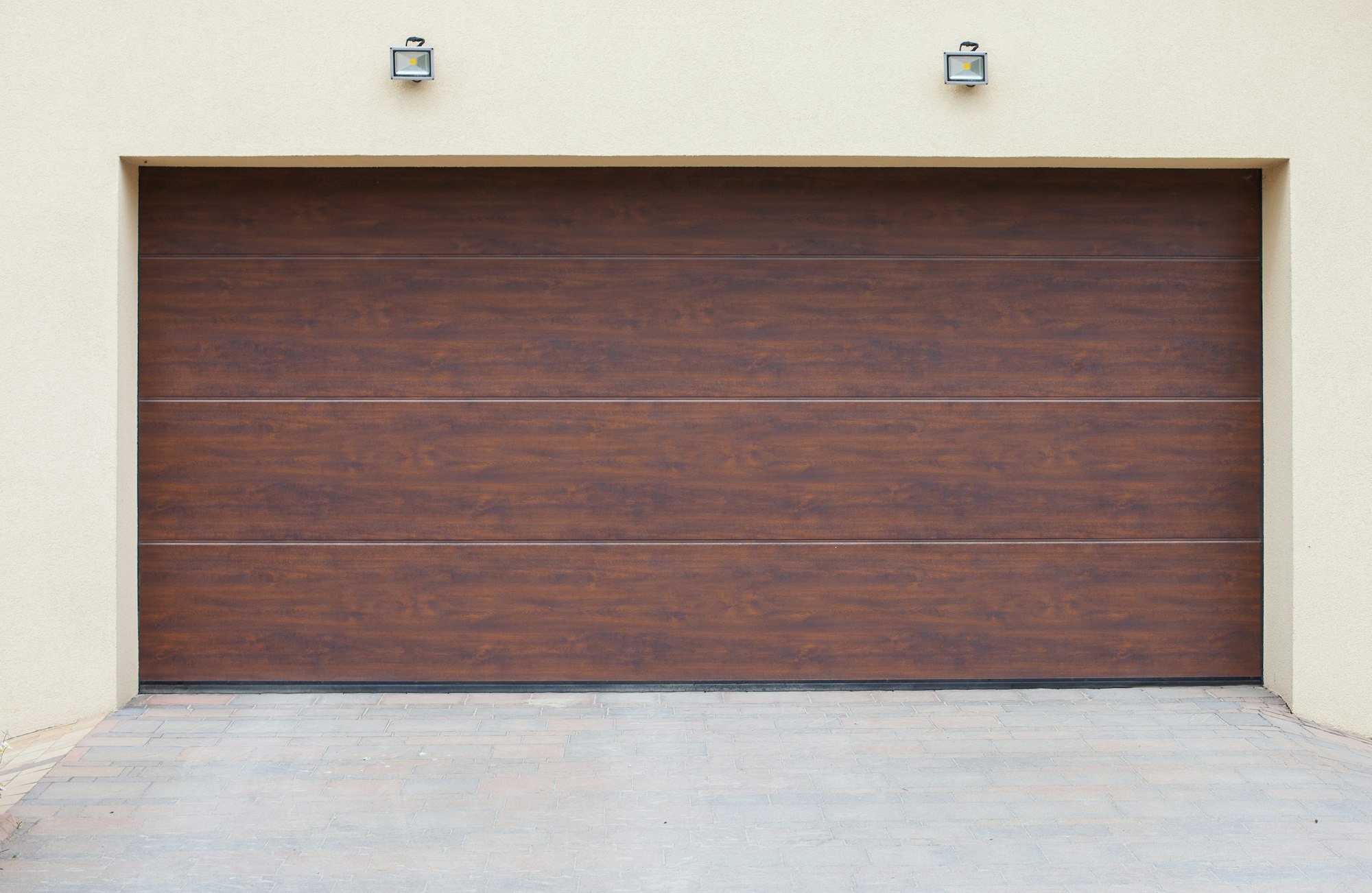 Closeup shot of brown sectional garage doors